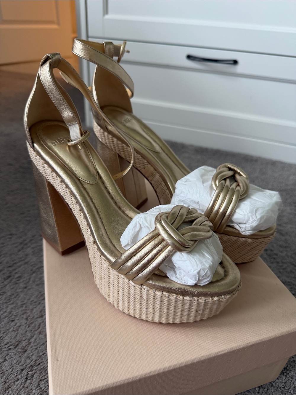 Alexandre Birman Gold Metallic Knotted Platform Sandals